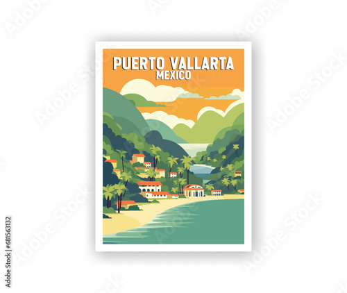 Puerto Vallarta, Mexico Illustration Art. Travel Poster Wall Art. Minimalist Vector art.