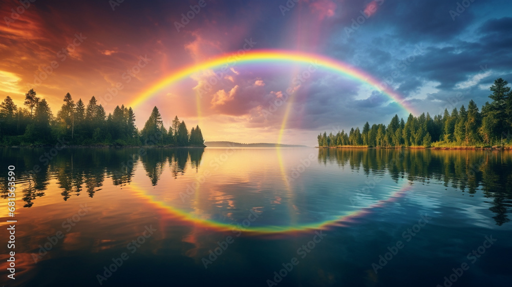 rainbow. huge rainbow and sunny sky. generative ai rainbow. huge rainbow and sunny sky. generative ai