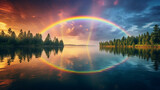 rainbow. huge rainbow and sunny sky. generative ai
