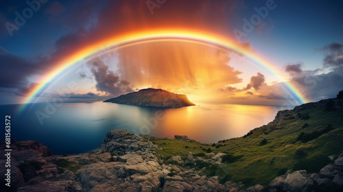 rainbow. huge rainbow and sunny sky. generative ai © Alexander Odessa 
