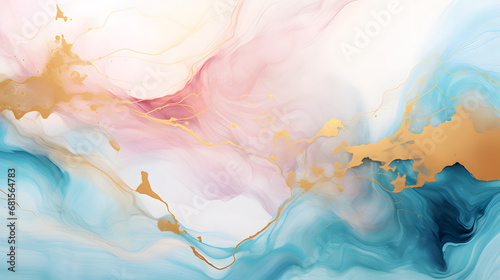 Abstract marble blue, pink and gold background. Invitation backdrop