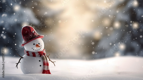 Happy snowman standing in christmas landscape © digitizesc