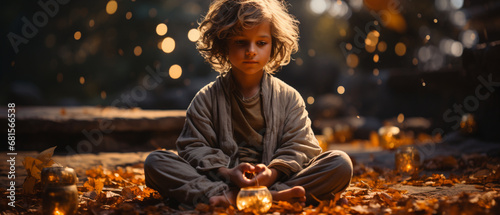 Inneres Erwachen: Kind meditiert für innere Gelassenheit photo