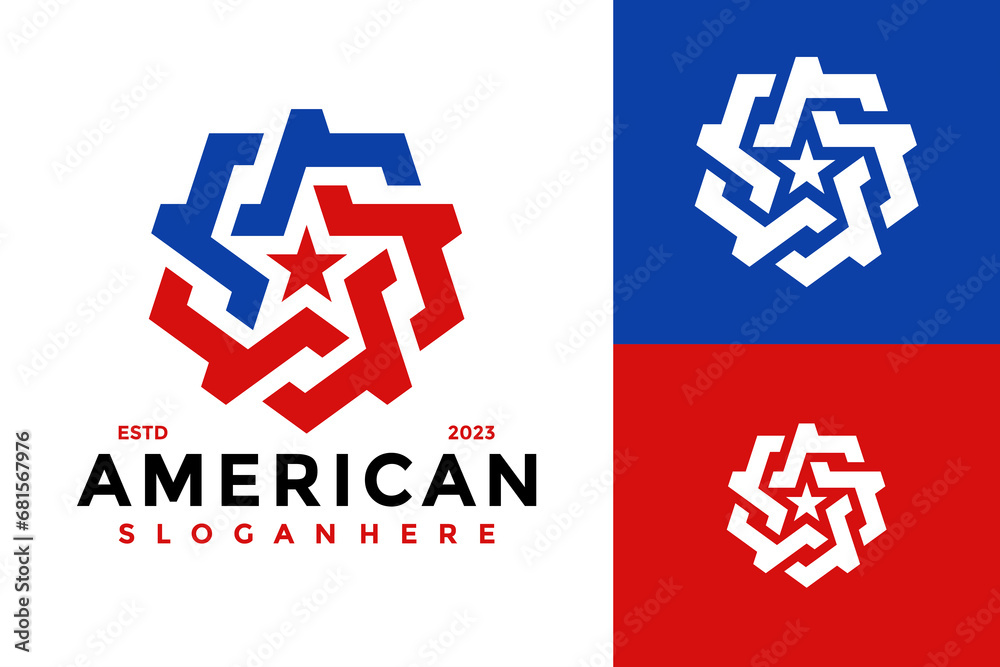 Fototapeta premium American Star Flag Logo design vector symbol icon illustration