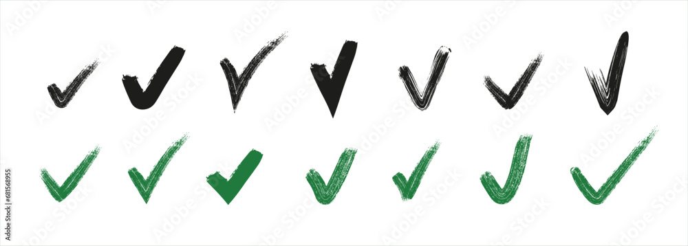 Painted tick mark collection - vector check symbol set - obrazy, fototapety, plakaty 