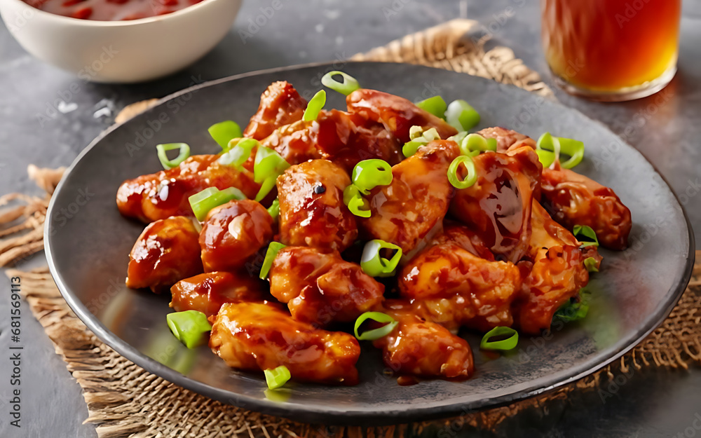 Capture the essence of General Tso's Chicken in a mouthwatering food photography shot  Generative AI