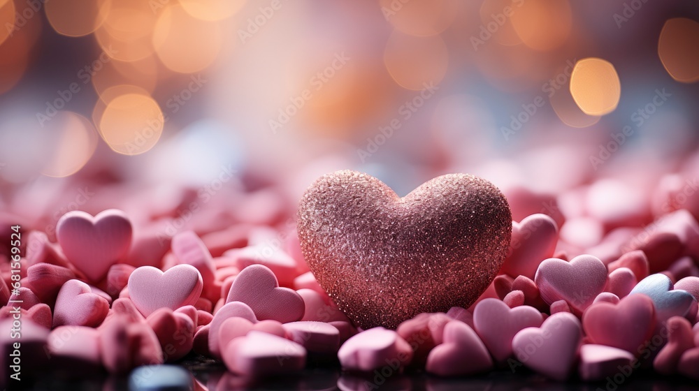 Fototapeta premium Cute Red Pink Heart Pattern Valentines,Valentine Day Background, Background For Banner, HD