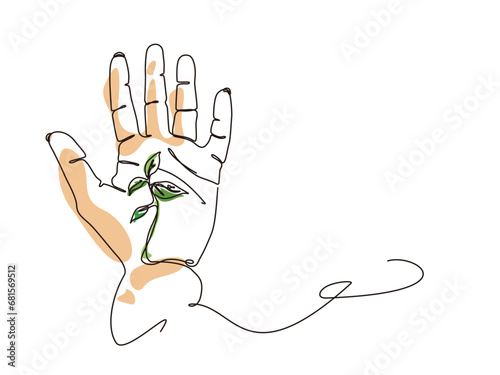 sketch lifestyle A043_palm prints shows life line with plant in left hand that about Palmistry vector illustration graphic EPS 10