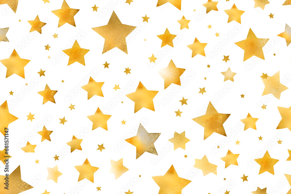 Golden stars watercolor hand drawn seamless pattern