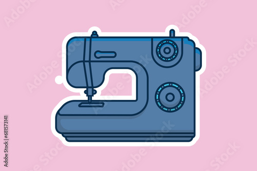 Modern Sewing Machine for Fabrics Sticker vector illustration. Equipment for creating clothes icon concept. Fashion industry and handmade sewing machine sticker design logo.