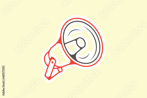 Megaphone Speaker Sticker logo design vector. Marketing time concept design. Announcement speaker sticker object icon design.