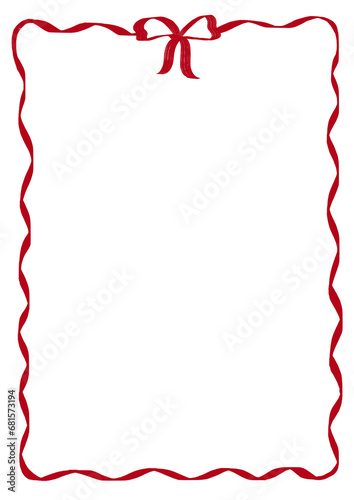Marco rojo con lazo y ondas para diseñar tarjetas, invitaciones, menús, papelería, pancartas, postales. Marco minimalista en tendencia con fondo transparente 