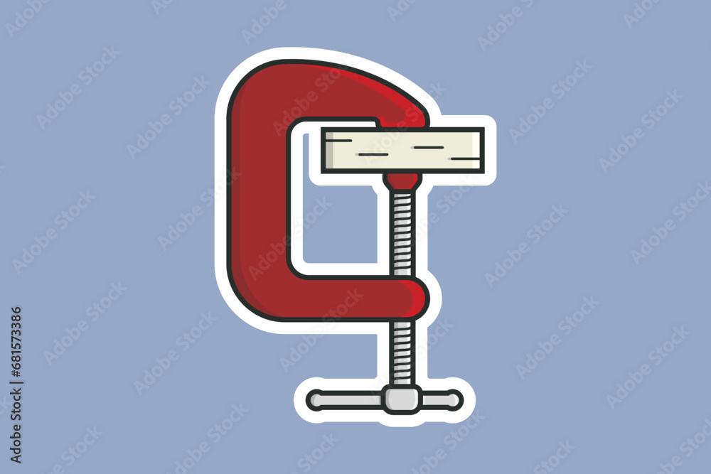 Wooden Piece in Clamp Compression Tool Sticker vector illustration. Tools object icon concept. Carpenter repairing tool and working tool clamp sticker design icon logo. Wooden Piece in Clamp Compression Tool Sticker vector illustration. Tools object icon concept. Carpenter repairing tool and working tool clamp sticker design icon logo.