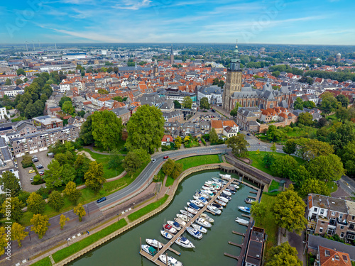 Aerial from the historical city Zuthpen at the river IJssel in the Netherlands