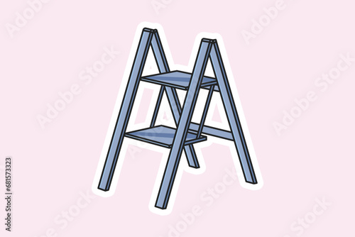 Working Metal Stepladder Sticker vector illustration. Interior objects icon concept. Step ladders for domestic and construction needs sticker design icon logo.
