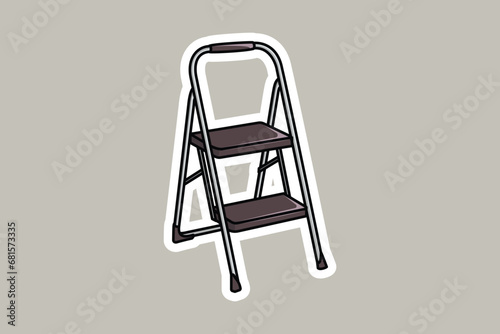 Working Metal Stepladder Sticker vector illustration. Interior objects icon concept. Step ladders for domestic and construction needs sticker design icon logo.