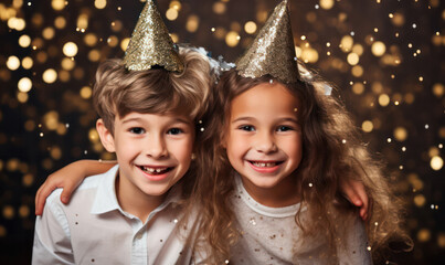 Joyous Countdown, Kids Celebrating New Year's Eve - Excitement, Laughter, and Festive Cheer