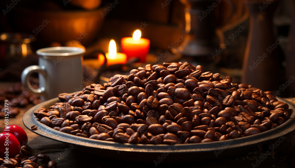 Freshness and heat in a close up of dark coffee bean generated by AI
