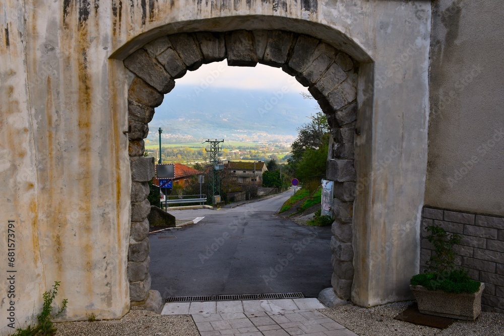 View of Vipava valley through the entrance of Vipavski Kriz in Primorska, Slovenia