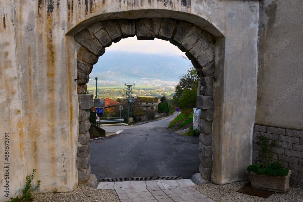 Obraz premium View of Vipava valley through the entrance of Vipavski Kriz in Primorska, Slovenia