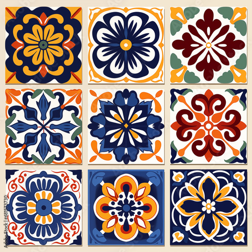 Set of tiles. decorative Portuguese Vintage Markacan Mexican Cuban Decorated Ornament