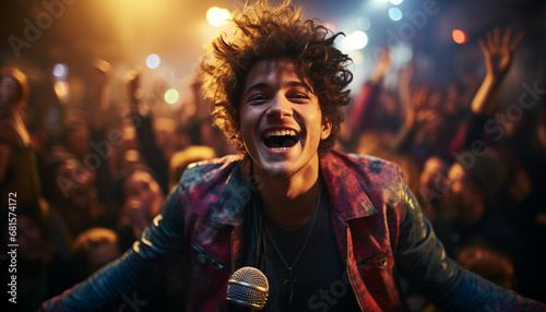 Young adults enjoying a lively music festival, dancing carefree generated by AI