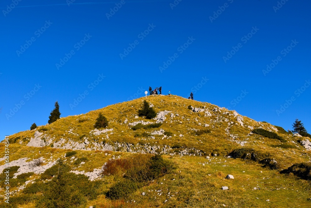 Fototapeta premium Top of Mozic mountain with people in Gorenjska, Slovenia