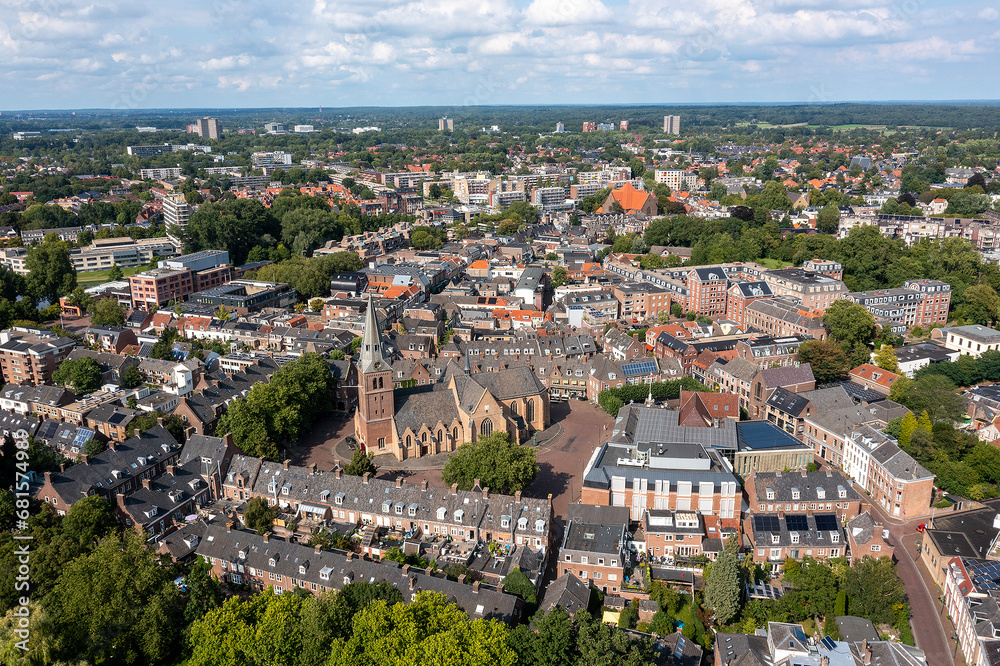 Aerial from the historical city Wageningen in the Netherlands