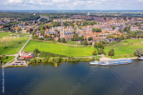 Aerial from the historical city Rhenen in the Netherlands