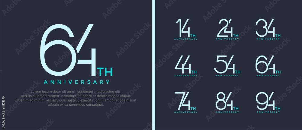 set of anniversary logo blue color on blue background for celebration moment set of anniversary logo blue color on blue background for celebration moment