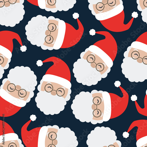 Christmas seamless pattern with Santa Claus heads in cartoon style
