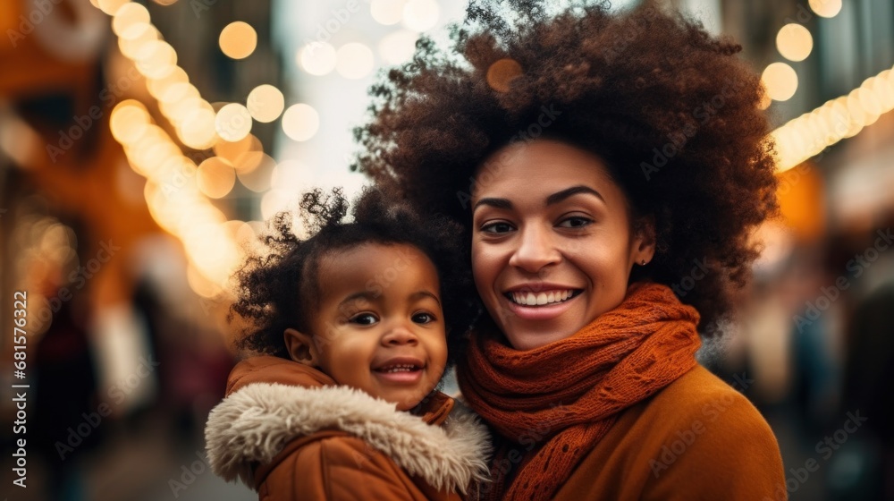 Joyful family embraces the holiday spirit at the city's Christmas market. Joyful family embraces the holiday spirit at the city's Christmas market.