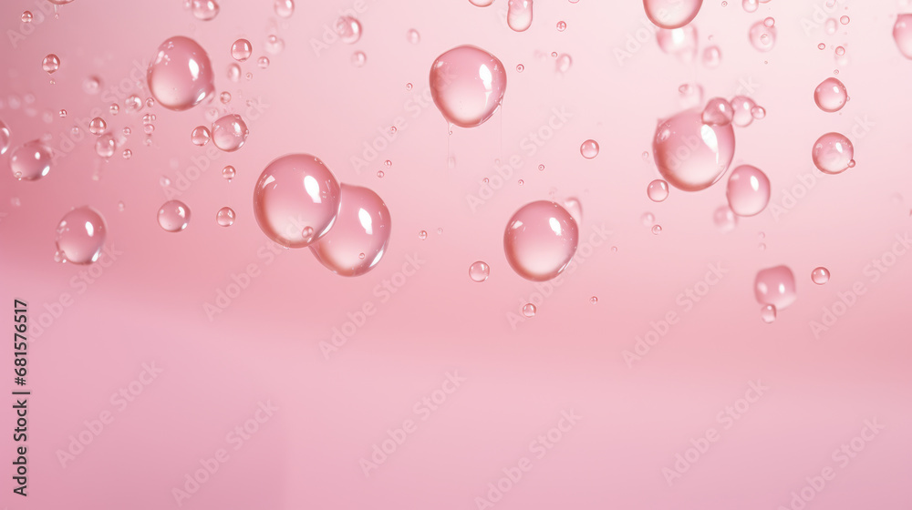 Drops photo, pastel pink background photo, Generative AI