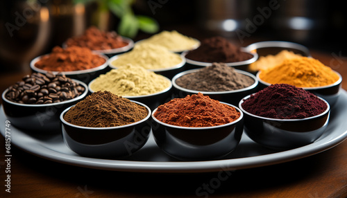A colorful culinary collection of spices, enhancing healthy gourmet cooking generated by AI