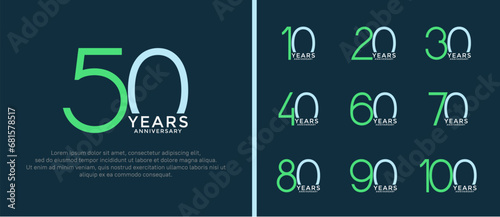 set of anniversary logo green and blue color on dark blue background for celebration moment