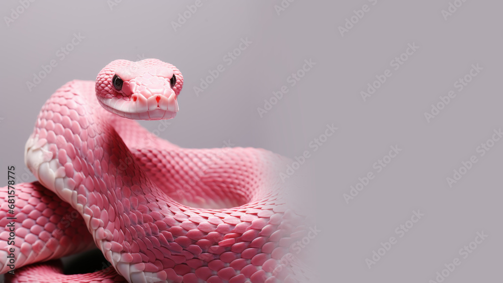 Fototapeta premium Pink snake in alert position isolated on gray background