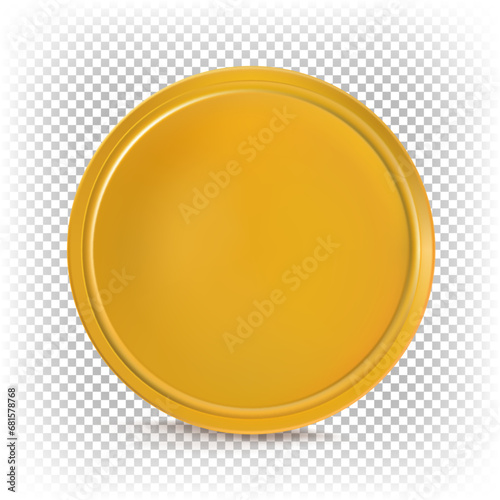 Vector 3d realistic illustration of gold chocolate coin front view. photo