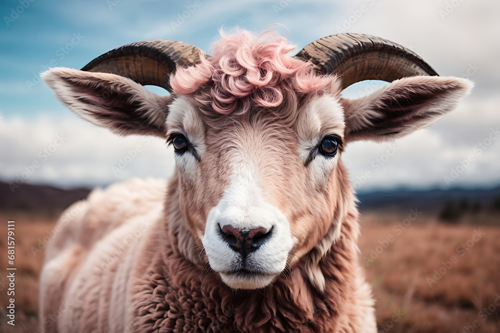 Beautiful pink sheep with an elegant background