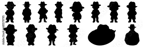 Detective silhouettes set, large pack of vector silhouette design, isolated white background