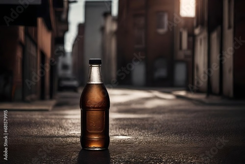 soda bottle presentation in the streets ,urban beverage concept template