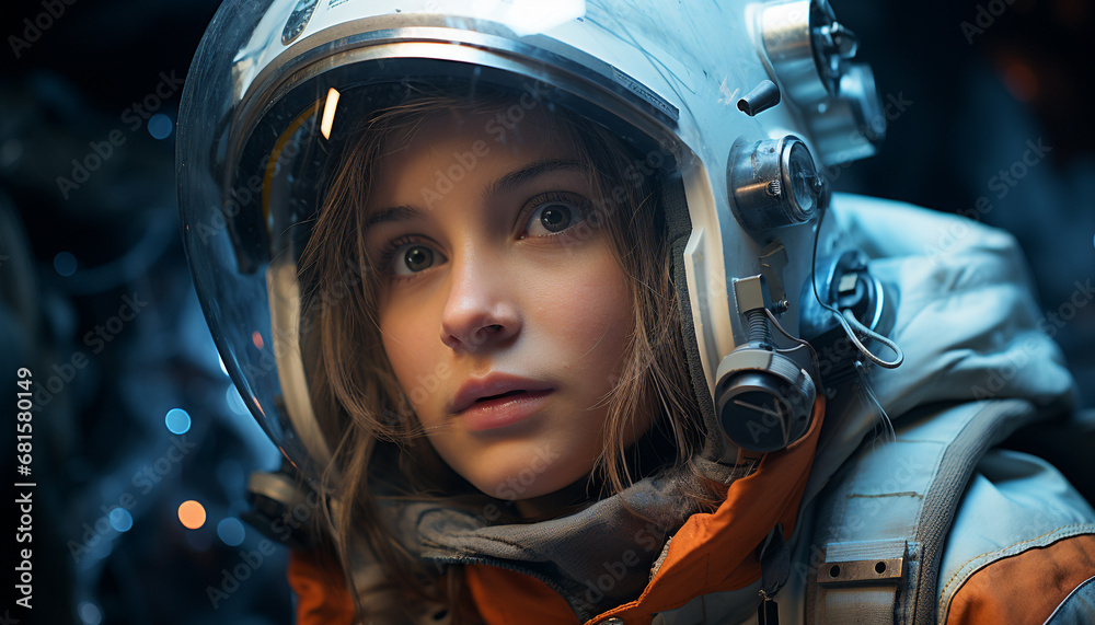 Cute child smiling, looking at camera, outdoors, enjoying nature generated by AI