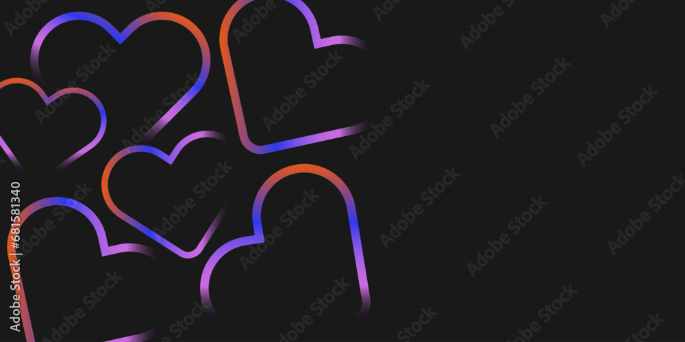 Banner with neon lights hearts with glow effect and copy space for text. Happy Valentines day background in y2k style. Vector romance greeting web banner layout Banner with neon lights hearts with glow effect and copy space for text. Happy Valentines day background in y2k style. Vector romance greeting web banner layout
