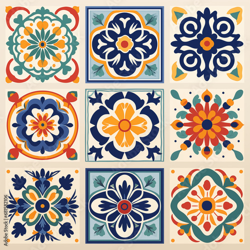 Set of tiles. decorative Portuguese Vintage Markacan Mexican Cuban Decorated Ornament