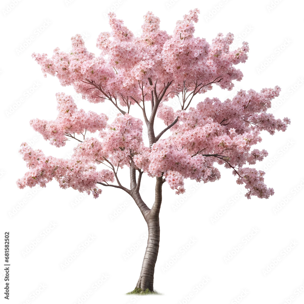 Sakura ( Japanese cherry tree ) in full bloom isolated on a transparent ...