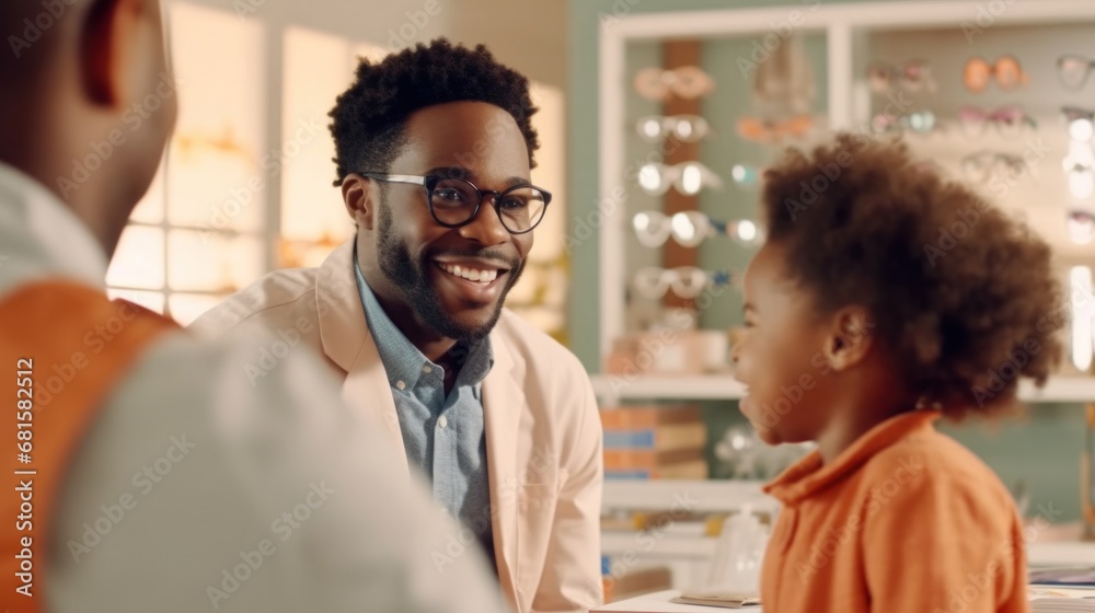 Fototapeta premium Examining eyesight: patient and optician at the clinic.