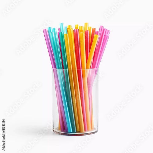 Plastic straw isolated on white background, AI generator photo