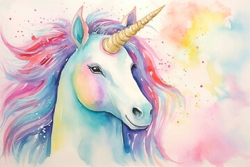 Deken met foto Eenhoorn Schattige eenhoorn kaart in zachte aquarelkleuren  © BHM