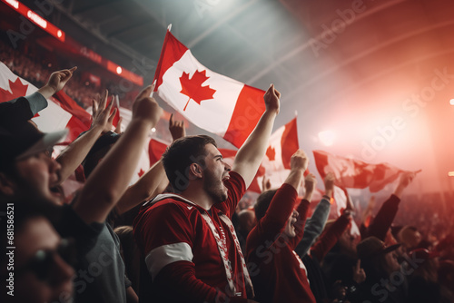 Canadian fans cheering on their team from the stands