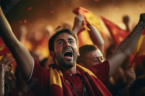 Spanish fans cheering on their team from the stands