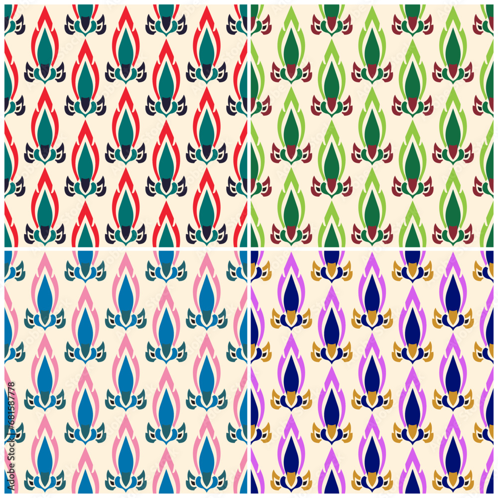 Set of Abstract Flowers Seamless Pattern Floral Wallpaper Vintage. Geometric flower Background Set of Abstract Flowers Seamless Pattern Floral Wallpaper Vintage. Geometric flower Background